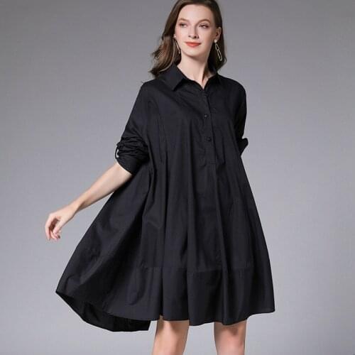 Spring Fall Long Sleeve Dress Women Casual Dresses Lapel Plain Print Blouse Large Size Blusas Woman Party Dress TA7608