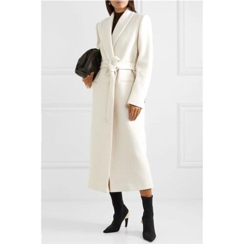 2020 New Winter Womens Woolen Coat With Sashes Casual Single Button Wide-waisted Wool Blends Jacket Overcoat Solid X-Long Coats