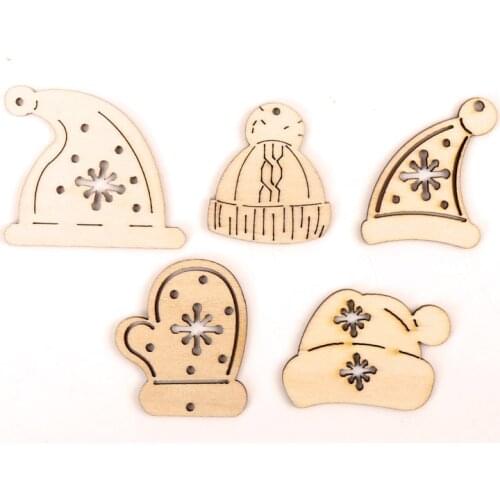 Winter Cap Glove Pattern Wooden Scrapbooking Collection Craft Handmade DIY Accessory Home Decoration 40-45mm 10pcs