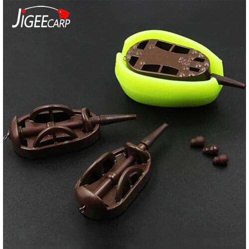 JIGEECARP 1PC Single Fishing Inline Safe Flat Method Feeder with Spare Inserts no Mould Carp Fishing Tackle Brown 30g 40g 50g