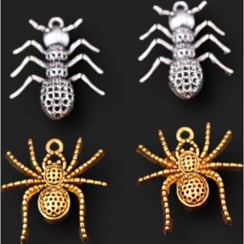 10pcs 3D Reptile Spider & Ant Pendants Hip Hop Necklace Earrings Metal Accessories DIY Charms For Jewelry Crafts Making A1590
