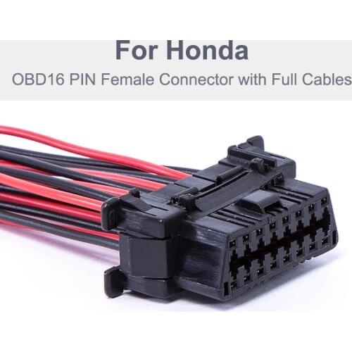 For Honda OBD 16 Pin Female OBD2 Connector with Full Cables Cord Wire