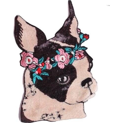 27.6 x 18.5 cm Pink Sequins Dog Embroidered Patches for Clothes Sew on Sequined Patch DIY Decorative Embroidery Appliques 1PC