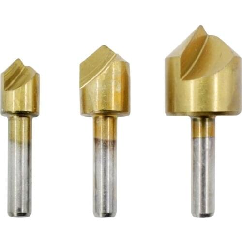 3Pcs/set 3/8 1/2 3/4 Countersink Drill Bits Carbon Steel 1 Flute Chamfering Drill Bit 90 Degree Round Shank Cutter Power Tools