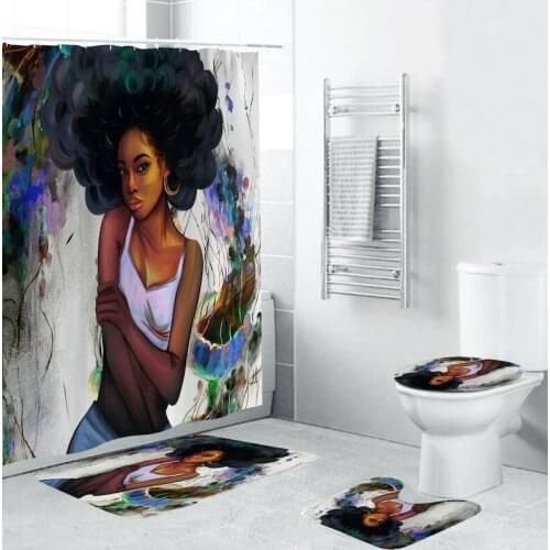 3D Euramerican Girl Bathroom Mat Set Bathroom Carpet Flannel Non-Slip Bathroom Carpet Shower Room Carpet Floor Mat