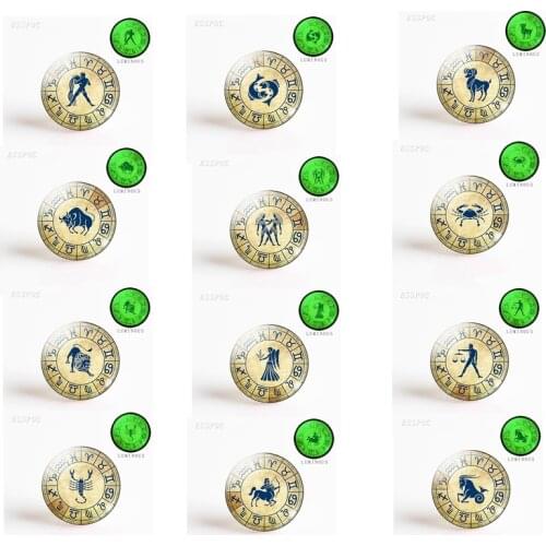 5PCS Zodiac 12 Constellation Handmade Jewelry Luminous Glass Dome Pendant Jewelry Pisces Leo Seat Birthday Gift