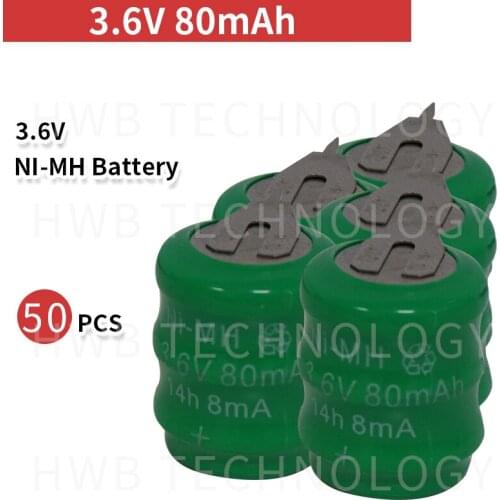 50 PCS/lot Original New KX 3.6V 80mAh Ni-MH Rechargeable Button Cell Battery Pack Ni MH Batteries With Pins Free Shipping