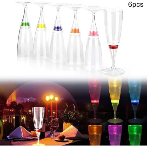 6pcs/set Led Champagne Cup Creative Lights Up When Entering Water Plastic Drink Red Wine Cocktail Goblet Party Bar Accessories