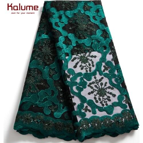 Kalume African Tulle Lace Fabric 5 Yards 2021 Nigerian Tulle Fabric Beads Stones High Quality For Diy Dress Sew Wedding F2548