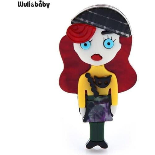 Wuli&baby Acrylic Film Figure Girl Brooches For Women Cartoon Lady Office Party Brooch Pins 2021 Gifts