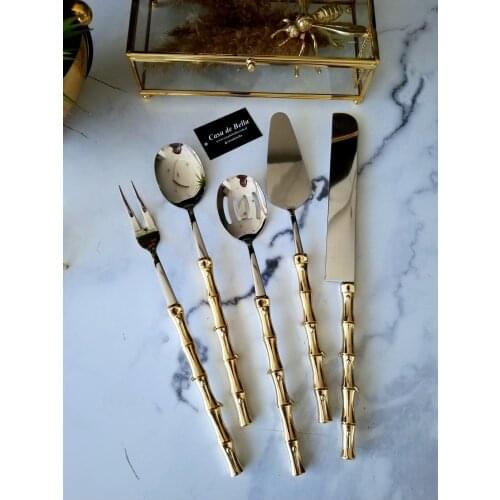 Bamboo Looking 5 Piece Steel Serving Set