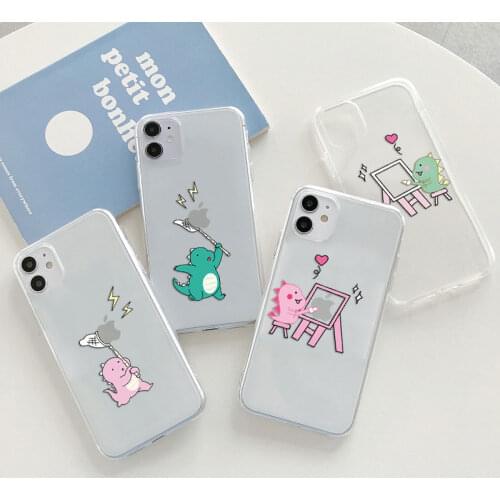 Creative Phone Case For iPhone 11pro 12 Pro Max Mini SE 2020 5S 7 8 6 6S Plus XS Max X XR Cute Cartoon Dinosaur Clear TPU Cover