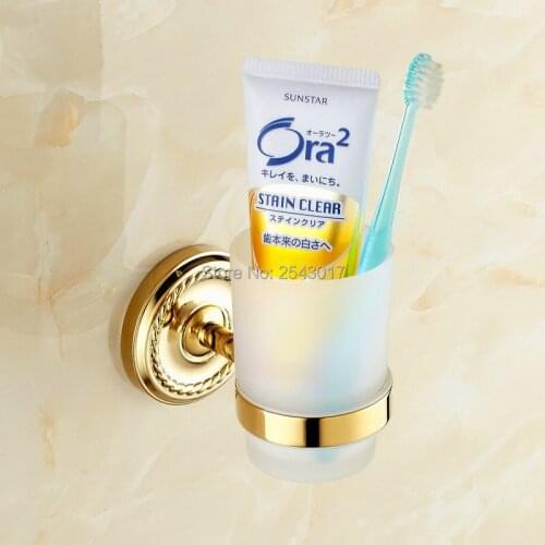 Cup&Tumbler Holder Wall Mounted Golden Finish Single Glass Cup Holder Bathroom Accessories Luxury Toothbrush Holder ZR2658