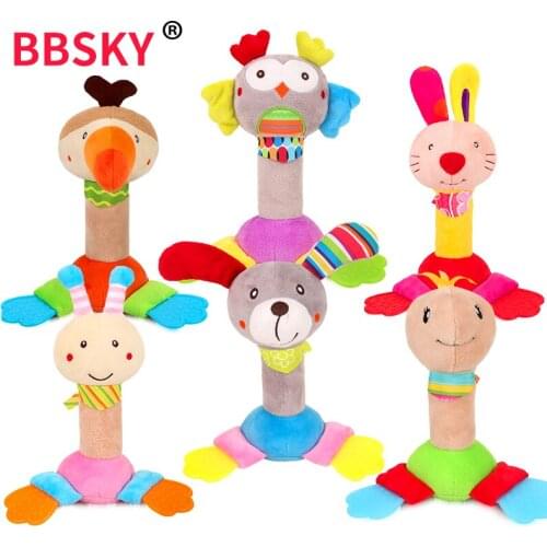 Creative tinker gutta percha Baby hand rattle stick with gutta-percha Giraffe Animal Baby Stroller Toys bed hanging Plush toys