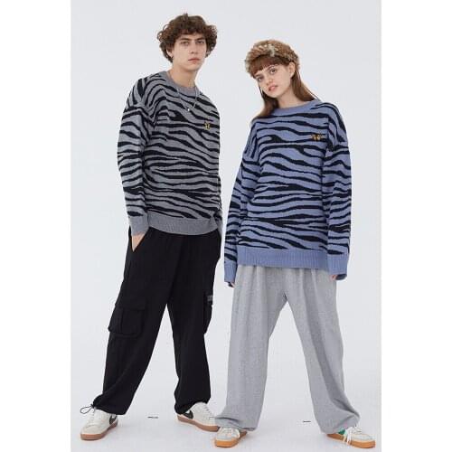 Embroidery Butterfly Zebra Stripe Pattern Jumper Sweaters Unisex Streetwear Hip Hop Harajuku Casual Pullover Knitwear Tops Men