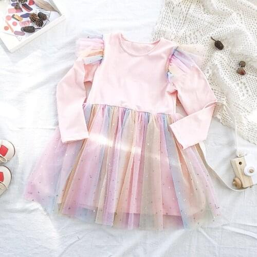 Ins Kids Girls Boutique Dress for Children Colored Tulle Shiny Sequin Costume for New Year Red Xmas Party Clothing