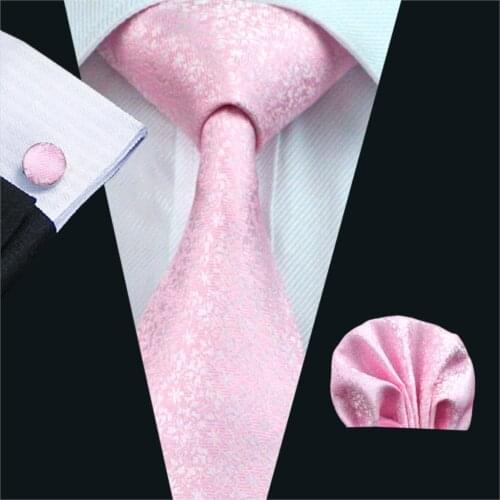 FA-327 Men`s Tie Pink Floral Silk Jacquard Woven Classic Tie Hanky Cufflinks Set For Men Business Wedding Party Free Shipping