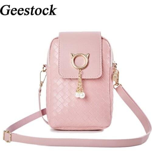 Geestock MINI Shoulder Bag for Women Weave Mobile Phone Crossbody Pearl Tassel Cover-style Handbag