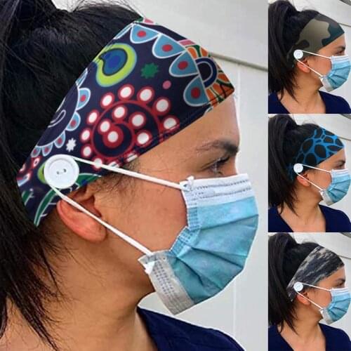 Button Adjustment Mask Anti-snake Mask Elastic Hair Band Women Button Headband Sport Workout Turban Head Wrap Prevent Ear Injury