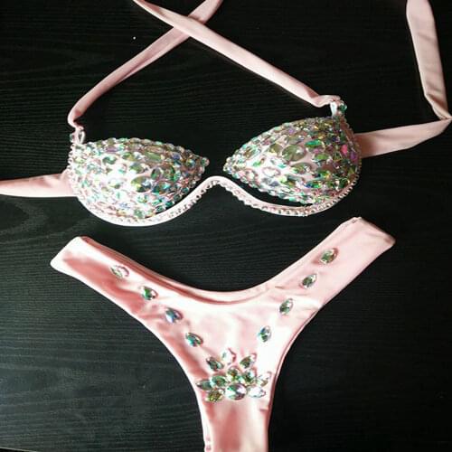 7 Colors Bikini Set Women Diamante Carnival Bra rhinestone Sexy Night Club Panties Rave Festival Bikini Set Burning Man Outfit