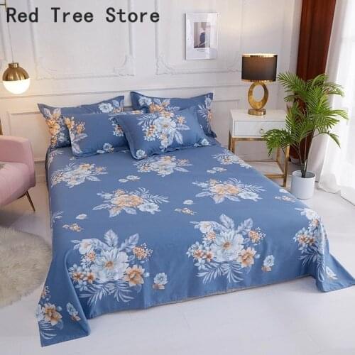 Simple Flowers Colorful Printed Bed Sheet And Pillowcase 100% Skin-Friendly Cotton Flat Sheets Soft High Quality Bedding Set