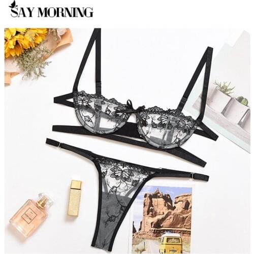 SAY MORNING Sexy Lingerie Womens Underwear Set Bra Panty Lace Erotic Lingerie Set Comfortable Brassiere Embroidery Cotton Set