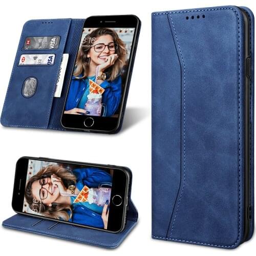 Leather Flip Case For iPhone 7 8 SE 2020 Cover Wallet Cards Stand Phone Protect Case Coque Business man Gift for Dad Husband