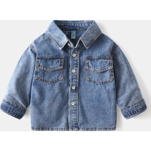 Handsome Blue Boys Girls Denim Jacket 100% Cotton Quality Kids Jean Coat Spring Outwear Childrens Clothes