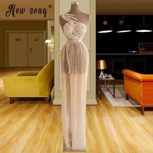 Lace Appliqued One Shoulder Vestidos De Fiesta 2021 Prom Gown with Split Side Middle East Celebrity Dresses Robe de Mariage