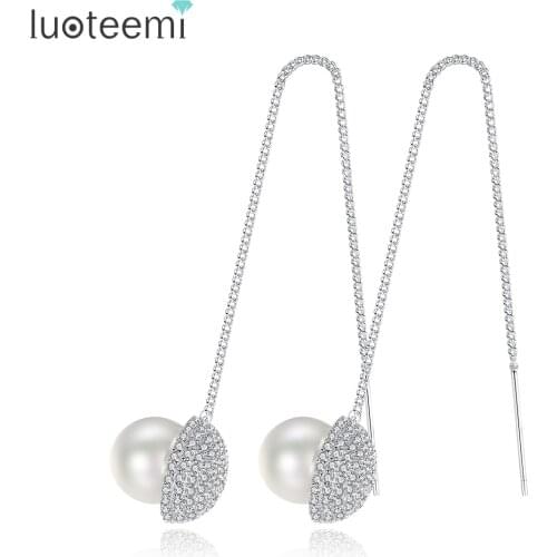 Luoteemi 2017 New Arrival Fashion Design 7.9cm Long Ear Line with CZ Filbert Pendant Drop For Women Dangle Earrings Bijouterie
