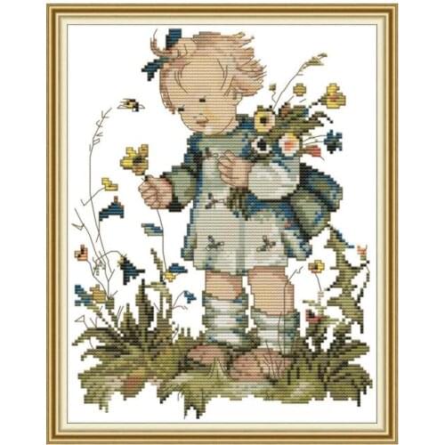 The Flower Girl DIY Cotton Thread Painting Handmade Needlework Kits 14ct 11ct DMC Counted Cross Stitch Kits for Embroidery Kits