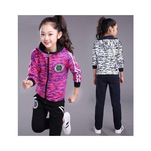 Baby girl clothes kids clothes 2019 Spring Fall new camouflage long-sleeved sport suit hooded jacket+pants 3 Colours Size120-160