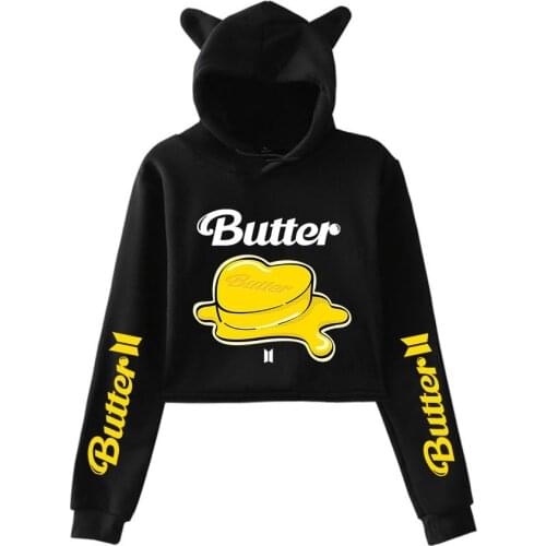 New Album Butter Kawaii Women Crop Hoodies Y2K Fashion Cat Ears Sweatshirts JIN SUGA J HOPE JIMIN V JUNGKOOK RM Girls Clothes