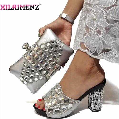 2019 Autumn New Arrivals Silver Color Italian Ladies Shoes and Bag to Match African Shoes in Heels Matching Bag for Party