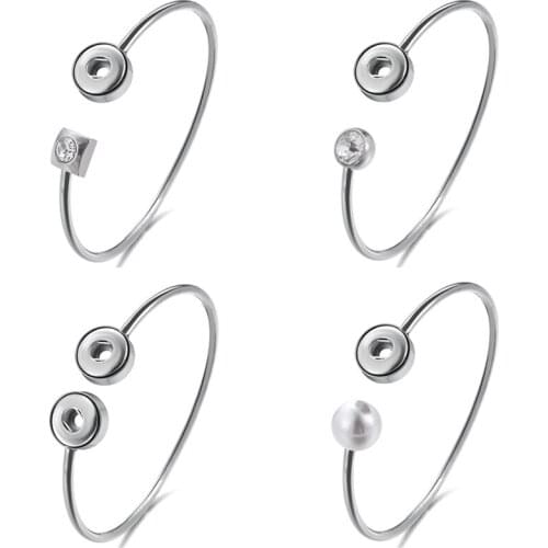 New Simple Crystal Pearl 316L stainless steel snap Bangles Bracelets fit 12MM snap buttons wholesale Gift snap jewelry SG0245
