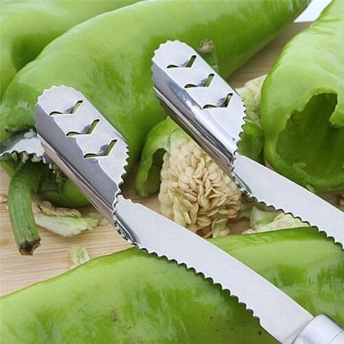 New Vegetable Tool Stainless Steel Jalapeno Pepper Corer Tool Serrated Edge Coring Tool Serrated Seed Remover Kitchen Tools