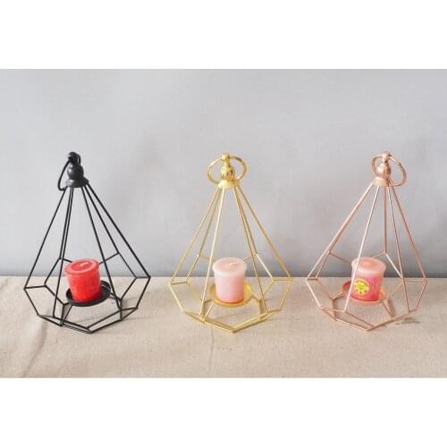 Geometric Diamond Shaped Alloy Framed Tea Light Candle Holder Candlestick for Cafe Bar Hanging Decor Photo Props