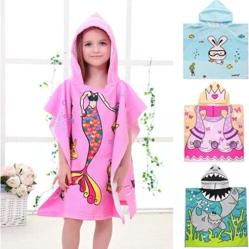 New Children Cute Cartoon Hooded Cloak Beach Towel Animal Printed Microfiber Baby Boys Girls Kids Swimming Bath Towel 120x60cm
