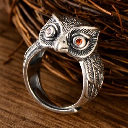 S925 Silver Ware Wholesale Thai Silver Retro Owl Patronsaint Silver Ring Opening Adjustable Thai Silver Ring