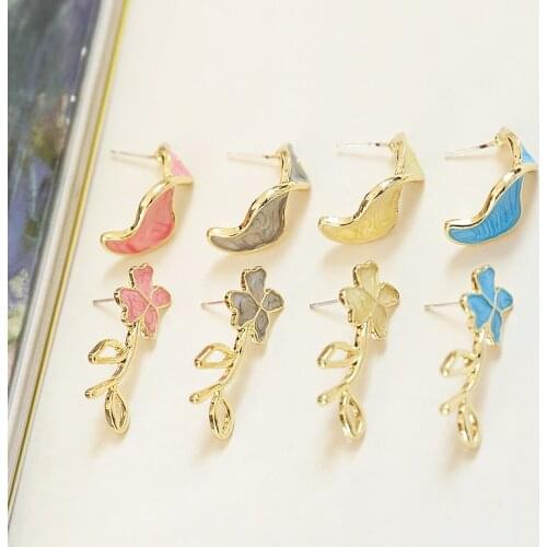 Alloy drop oil geometric flower shape 20pcs/lot fashion women earrings stud diy jewelry earring accessory