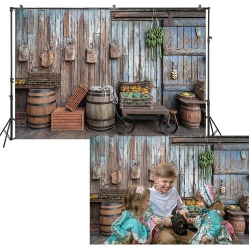 Old Vintage Grocery Store Marketplace Backdrop Rugged Baskets Barrels Countryside Photography Portrait Photo Studio Backgrounds