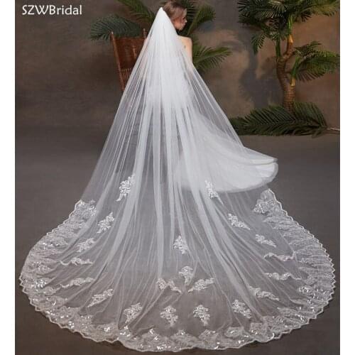 New Arrival Sequins Lace Applique Wedding Veils One-Layer Wedding Accesorios Bridal Headwear Novia Velos Welon Velos de Novia