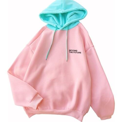 Bangtan Boys Kpop Hoodie Women Fleece Contrast Color Crative BEYOND THE FUTURE Letter Print Korean Fashion y2k Hooded Sweatshirt