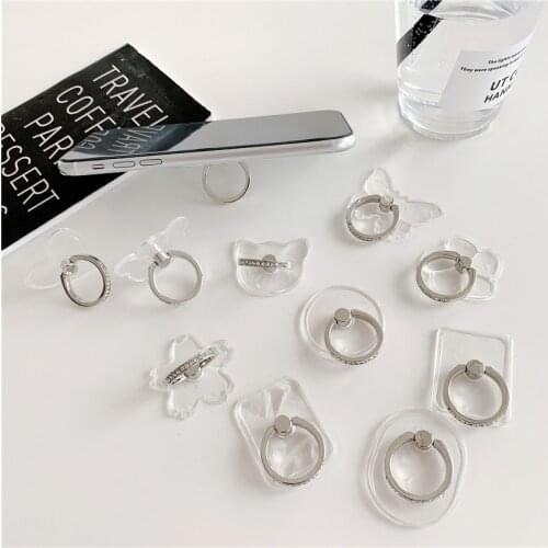 Universal Transparent Finger Ring Holder Bling Diamond Flexible Desk Mobile Phone Stand For iPhone Xiaomi Smartphone Bracket