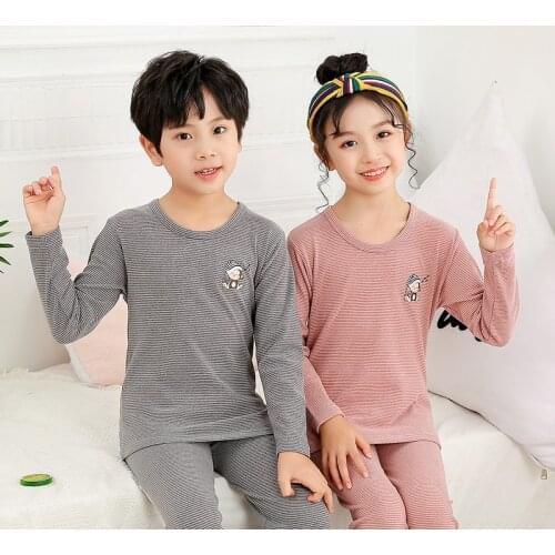 2021 Spring Fall Autumn Winter Girls Pajamas Boy Long Johns Thermal Underwear Homewear Loungewear Clothing Set