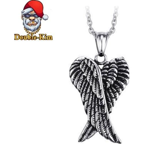 Vintage Wings Pendant Necklace Men Hip-Hop RAP Street Culture Stainless Steel Silver Color Chain Necklace Men Fashion Jewelry
