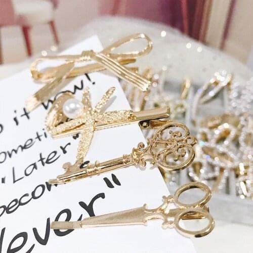 Retro hairpins for women shell hair clips scissors bow clamp metal hairgrips ponytail clip adult hair accessories