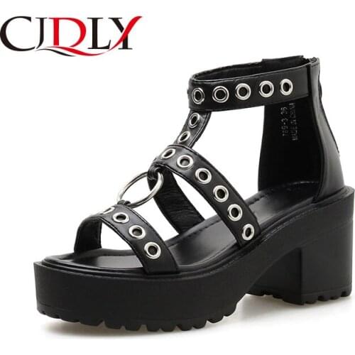 CJDLY Rivets Womens Ankle Strap Block Heel Sandals Sexy Ladies Strap Platform Shoes on Summer Comfortable Gladiator Shoes Lady