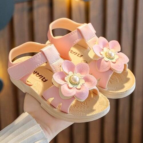 CUZULLAA 2021 Summer Children Fashion Pearl Beach Sandals Princess Shoes For Kids Girls Elegant Flower Sandals Size 26-36