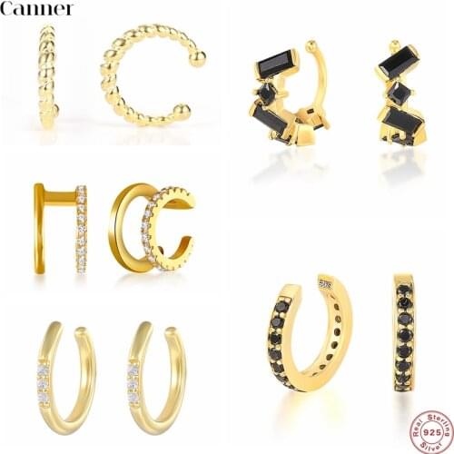 Canner 925 Sterling Silver Earrings For Women Black CZ Clip On Earrings Cartilage Climber No Piercing Korean Earrings earcuff W5